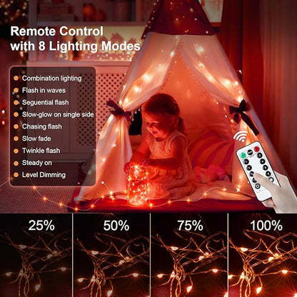 AIKEI 6 Pack LED Fairy Lights with Timer Battery Operated, Mini String Lights with Remote Waterproof 7ft 20 Led Firefly Starry Lighting for Wedding Party Bedroom Garden Christmas Decoration Orange