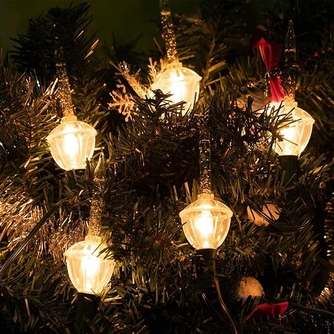 Oviejo Gold Bubble Lights for Christmas Tree, 8.8Ft Christmas Bubble Lights10 Gold Glitter Clear Bubble Lights(1 Spare), C7/E12 Base, Outdoor for Holiday Party Christmas Tree Decorations