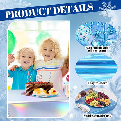 Oudain 3 Pcs Frozen Theme Party Blue & Purple & Silver Iridescent Party Tablecloth 54 x 108 Inch Plastic Rectangle Tablecloth Waterproof Table Cover for Frozen Theme Birthday Decoration
