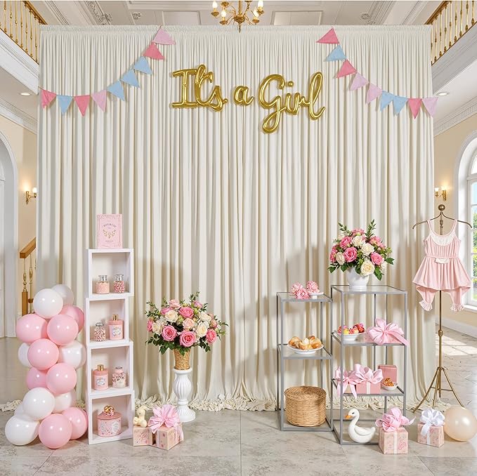 10 ft x 10 ft Wrinkle Free Beige Backdrop Curtain for Parties, 2 Panels 10ft Polyester Beige Photo Backdrop Drapes for Graduation Birthday Wedding Party Stage Curtains