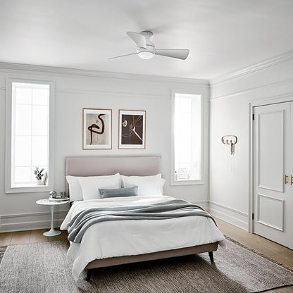 Kichler 330151MWH 44 Inch Sola Ceiling Fan LED, 3 Speed Wall Control Full Function, Matte White Finish with Matte White Blades