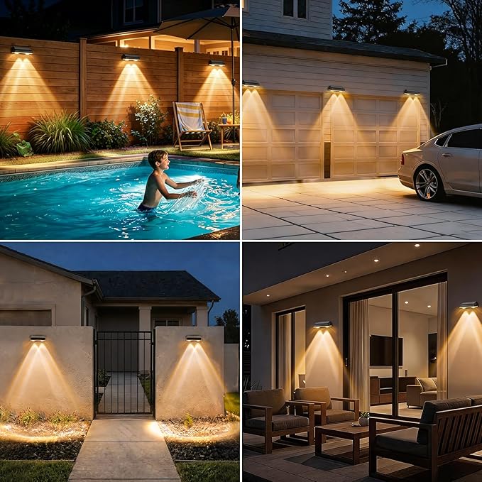 echosari Solar Fence Lights 8 Pack, 100 Lumen Ultra Bright Solar Wall Lights Outdoor Waterproof Lighting Auto ON/Off for Backyard Patio Railing Porch Step (2700K Warm White)