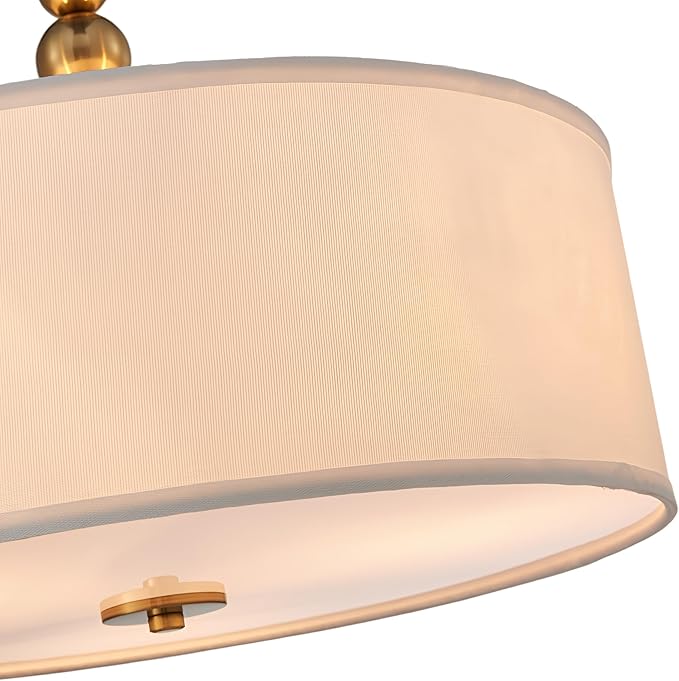 Shrine Lighting Drum Chandeliers, Farmhouse Style, Perfect Drum Pendant Light for Dining Room, D20'' x H8'', Adjustable Chains 59'', E26*3 Sockets, White Linen Fabric Lampshade & Gold Rod
