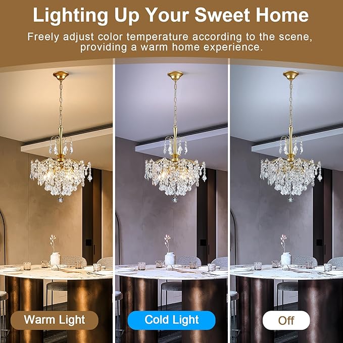 Crystal Chandeliers for Dining Room, Modern Gold Chandelier Light Fixture, Crystal Kitchen Ceiling Hanging Pendant Light 6 Lights for Living Room Hallway Bathroom Bedroom Foyer