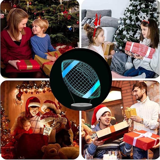 Football Gifts Football 3D Night Light, 16 Colors Changing Touch & Remote Control Table Illusion Lamp, Bedroom Office Gaming Decor, Christmas Birthday Xmas Gift Toys for Boys Girls Men Sport Fans