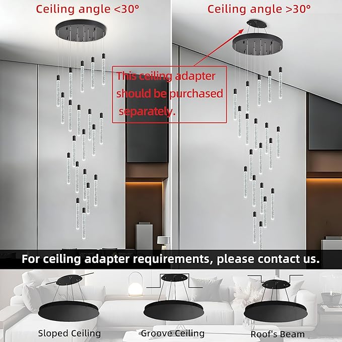 20-Lights Bubble Chandelier for Entryway High Ceiling-157 Height Adjustable Crystal Chandelier,3 Color Temperature Dimmable LED Pendant Light Fixture for Foyer Living Room Staircase,Matte Black