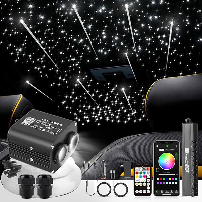 Meteor 20W Twinkle Starlight Headliner Kit, Star Lights for Car with Bluetooth APP/Remote/Music Mode, Fiber Cable 550pcs*0.03in*9.8ft+Shooting Star kit for Car Roof & Home Decoration