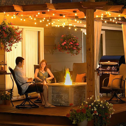 50FT Outdoor String Lights with Remote Dimmer, 25 + 2 Spare Led G40 Bulbs Connectable Dimmable Balcony Lights, Support Timer Waterproof Shatterproof for Patio Porch Garage Cafe
