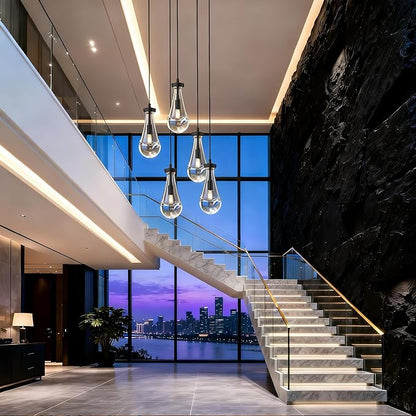 Raindrop Pendant Lights Kitchen Island Set of 3, Black Rain Pendant Island Light DimmableTeardrop Pendant Lights Dining Room Height Adjustable Glass Waterdrop Pendant Light, E12 Bulb Included