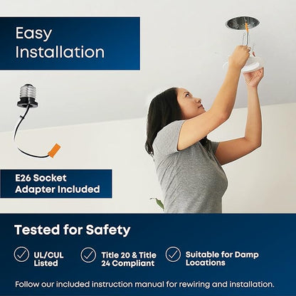Feit Electric 4 inch Adjustable Scoop Recessed LED Downlight - 5000K Daylight - Dimmable - 65W Equivalent - 45 Year Life - 720 Lumen - High CRI