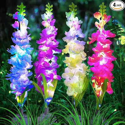 MRHEPHAESTUS Solar Garden Lights, Solar Delphinium Flowers Lights 4 Pack 80 LEDs, Waterproof Outdoor Light Two Lighting Modes for Outside Wedding Party Garden Yard Patio Lawn Decor