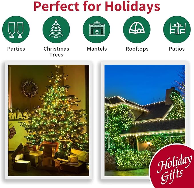 LAMPHOME St. Patrick's Day Mini String Lights, Super-Bright Extendable Green and Yellow Christmas Lights Decoration 100Lights 19.6ft UL Certified Mini Bulb for Outdoor Christmas Tree Decor
