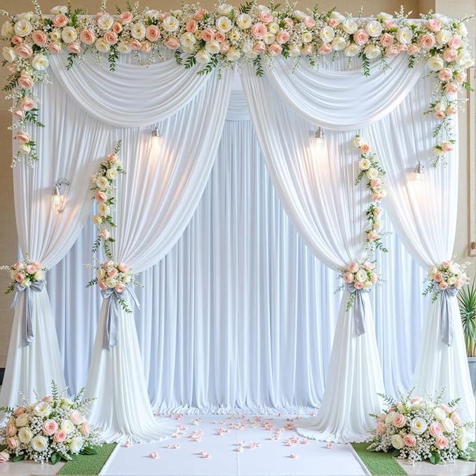 20ft x 15ft White Wrinkle Free Backdrop Curtains for Wedding Party Backdrops Curtain Drapes Fabric Decorations Photo Back Drop Cloth for Baby Shower Photography Stage Reception
