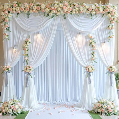 20ft x 15ft White Wrinkle Free Backdrop Curtains for Wedding Party Backdrops Curtain Drapes Fabric Decorations Photo Back Drop Cloth for Baby Shower Photography Stage Reception