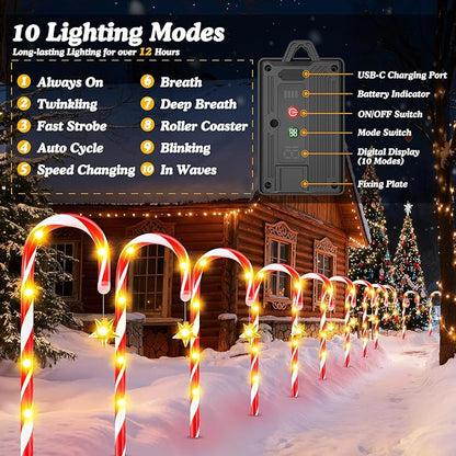WdtPro 24-Pack Upgraded Solar Christmas Candy Cane Lights, Solar Pathway Lights Waterproof, Christmas Decorations Outdoor with 10 Modes and Bright 144 LED for Yard Garden Lawn Patio Party Decor