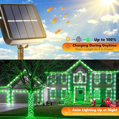 Joomer Green Solar String Lights, 39FT 100LED Solar Powered Outdoor Fairy Lights, Waterproof 8 Modes Twinkle String Light for Garden Patio Yard Tree Wedding Christmas Decor