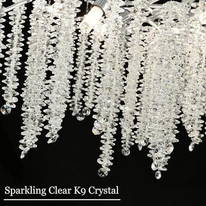 Modern Crystal Tree Branch Chandelier, D23.7'' Silver Round Raindrop Indoor Hanging Pendant Light Fixture for Dining Room Living Room Bedroom 8 Lights