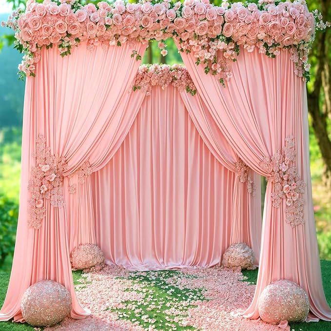 4 Panels Blush Pink Backdrop Curtains for Wedding Party Wrinkle Free Backdrops Curtain Drapes Fabric Decorations Photo Back Drop Cloth for Baby Shower Photography Stage Reception 20ft(W) x 12ft(H)