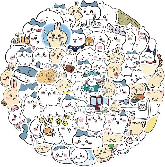 60pcs Japanese Cartoon Chiikawa Stickers for Kids, Funny Vinyl Waterproof Stickers for Water Bottle Phone Journal Guitar Skateboard Gifts for Teens Adults