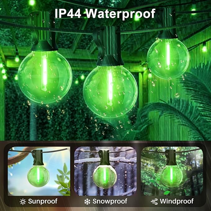 LAMPHOME Green LED Outdoor String Lights, 26FT Patio Lights with 12+1 Shatterproof Edison Bulbs, UL Waterproof Connectable Dimmable Hanging Lights for Backyard Porch Garden Deck Balcony Decor
