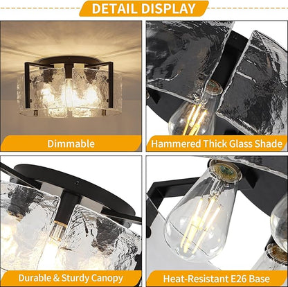 18.5'' Modern Black Semi Flush Mount Ceiling Light, Entryway Light Fixture, 4-Light Glass Ceiling Lights for Hallway Foyer Kitchen Island Dining Room Bedroom Living Room Bathroom Lighting Fixtures