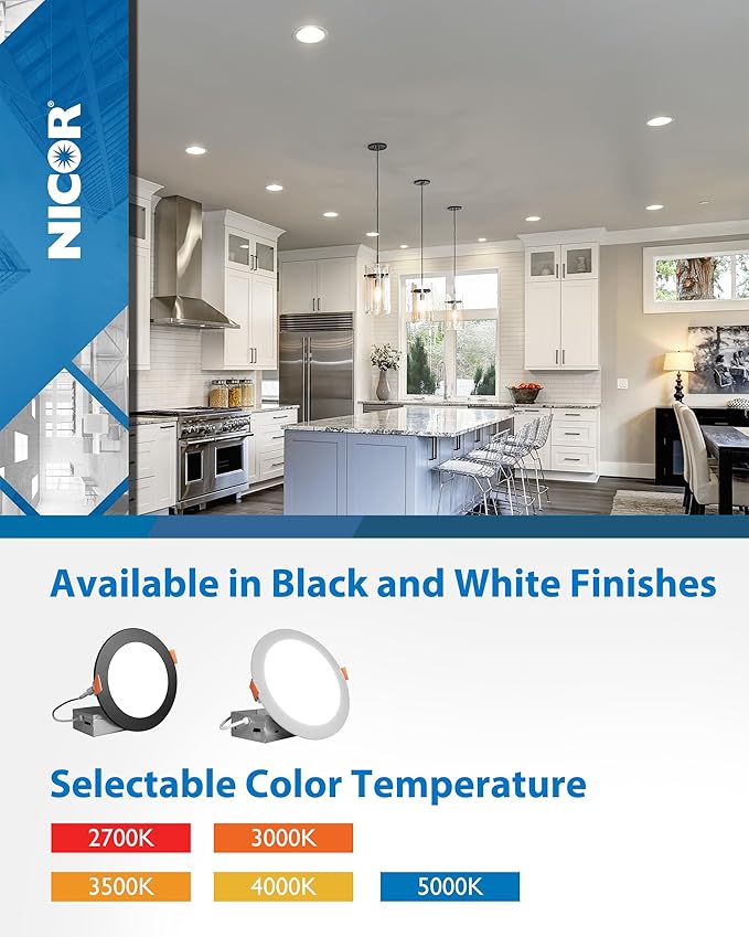 NICOR Lighting Recessed Light Fixtures - IXE 6-in Canless LED Downlight - Dimmable LED Ceiling Light with Edge-Lit Technology - White, 12 Packs