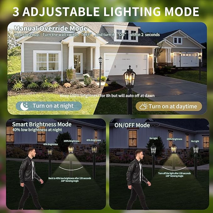 Motion Sensor Outdoor Post Lights Waterproof Dawn to Dusk Sensor Post Light Fixture Outdoor Anti-Rust Waterproof Exterior Lamp Post Lighting for Yard Pathway Driveway Fence -2 Pack