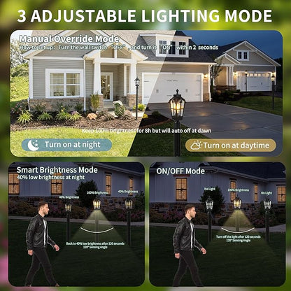 Motion Sensor Outdoor Post Lights Waterproof Dawn to Dusk Sensor Post Light Fixture Outdoor Anti-Rust Waterproof Exterior Lamp Post Lighting for Yard Pathway Driveway Fence -2 Pack