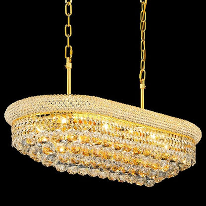 Crystal Chandeliers for Dining Room Light Fixtures Over Table, Modern Crystal Chandeliers for Kitchen lsland, 9 Lights Empire Style Gold Luxury Lighting Fixtures for Living Room Bar L31 Inch