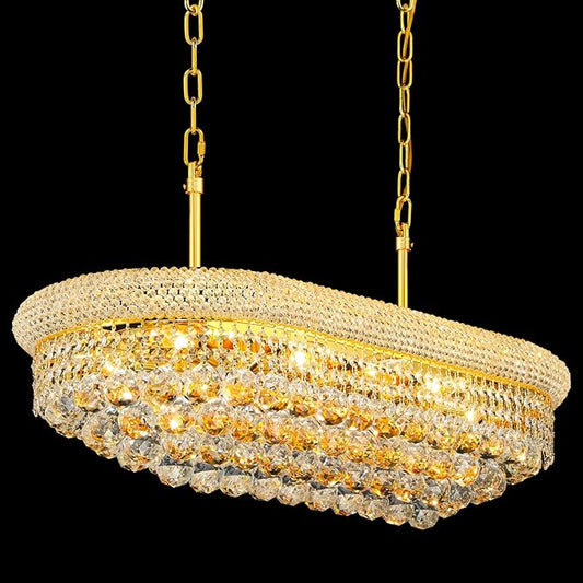Crystal Chandeliers for Dining Room Light Fixtures Over Table, Modern Crystal Chandeliers for Kitchen lsland, 9 Lights Empire Style Gold Luxury Lighting Fixtures for Living Room Bar L31 Inch