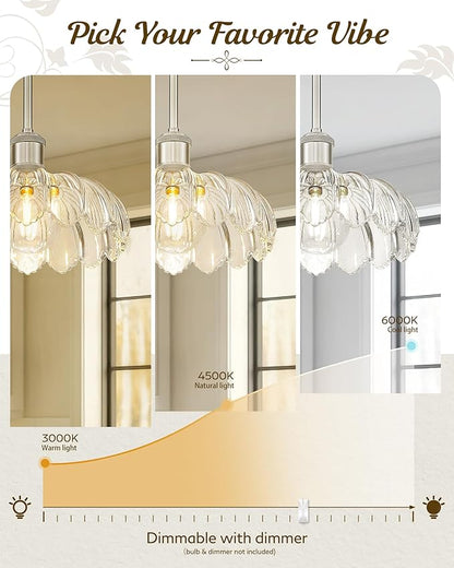 FEMILA 10.4" Brushed Nickel Pendant Lighting, Flower Glass Pendant Light Vintage Light Fixtures for Bedroom Hotel Dining Room, 4FJX82MIL BN