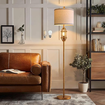G-SAFAVA 62.5" Floor Lamp for Living Room Industrial Gold Standing Tall Lamps for Bedroom Mid Century Modern Corner Floor Lamps for Office Nursery Reading Light Room Lamp, Bulbs Included