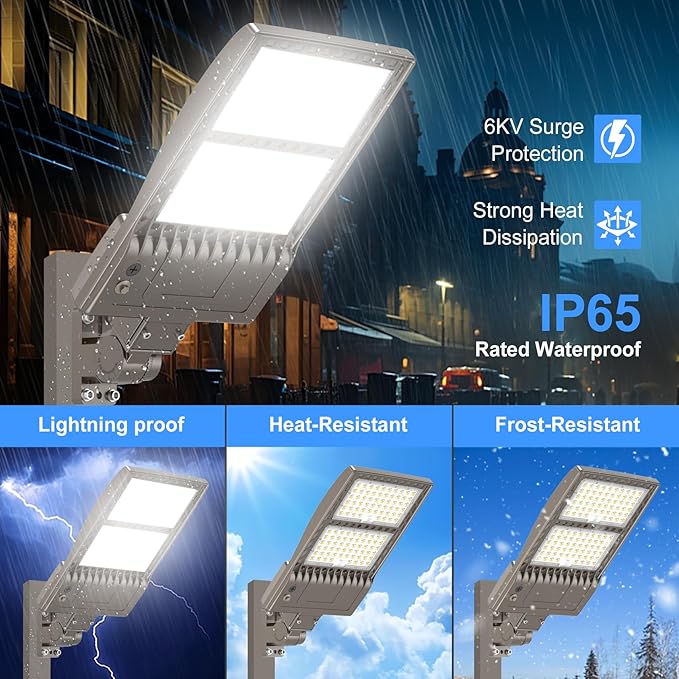 KUKUPPO 2Pack 450W LED Parking Lot Light Power Adjustable, LED Shoebox Flood Pole Light Outdoor Parking Lighting with Arm Mount 67,500LM 5000K IP65 Waterproof 100-277V ETL Listed