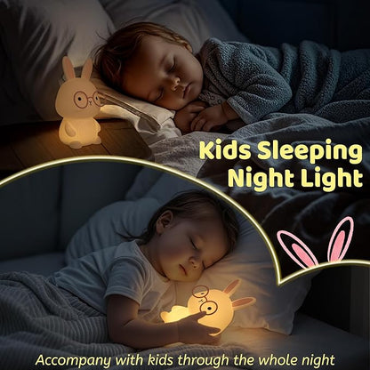 YuanDian Bunny Night Light with 8 Color Lights, Gift for Adults Teens and Babies, Decorate Kids' Bedroom with Cute Silicone Rabbit Nightlights, Animal Lamp Gift for Children and Toddlers