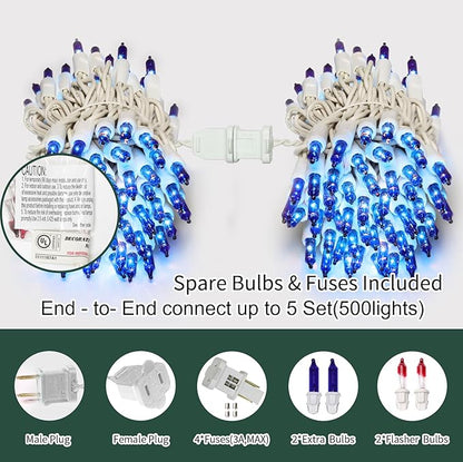 LAMPHOME Blue Christmas Lights Set 100 Count 19.6 Feet Incandescent Bulb Mini String Lights for Indoor Christmas Tree Garland Birthday Wedding Party Festival Decoration, White Wire