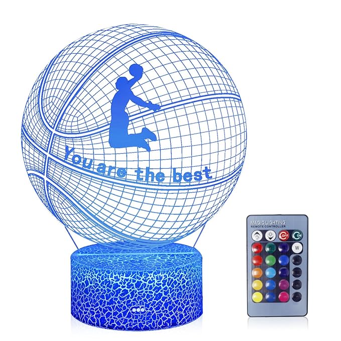Dunk Basketball 3D Night Light,16 Color Change&Dimming by Remote Control or Smart Touch Optical Illusion Bedside Lamps,Sports Decor for Boys bedroom Girls Kids Teens Birthday Chrismas Gifts Xmas Gift