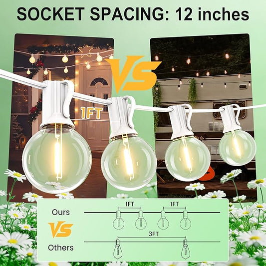 Outdoor-String-Lights-Patio-LED-Light-Outside 75FT Waterproof Light with Remote Dimmable 75 G40 Shatterproof Bulb Connectable Hanging Outdoor Lighting for Backyard Porch Party 12 inch Bulb Apart