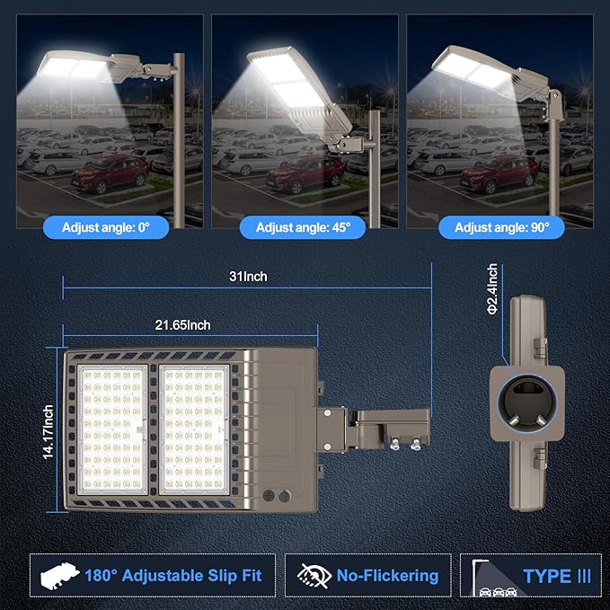 KUKUPPO 400W LED Parking Lot Light Power Adjustable, Dusk to Dawn LED Shoebox Flood Pole Light Outdoor Parking Lighting with Slip Fit 60,000LM 5000K IP65 Waterproof 100-277V UL Listed