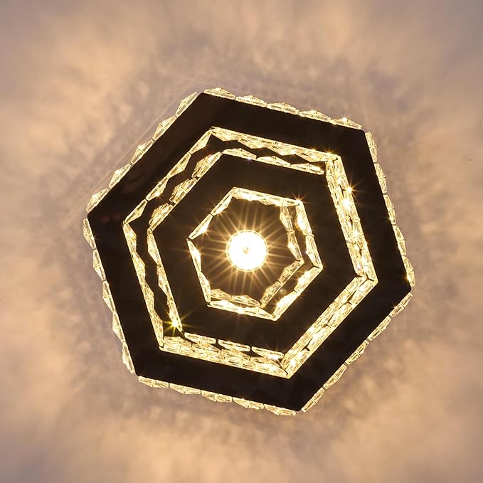 Modern Chandelier Crystal Flush Mount Ceiling Light LED Pendant Lamp Dimmable Chandelier for Dining Room Living Room Bedroom Kitchen Hallway(Remote Control)