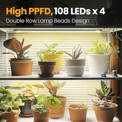 Mosthink Grow Lights for Indoor Plants, 6500K Full Spectrum Plant Lights for Indoor Growing, 16" LED Plant Grow Light Strips with 432 LEDs, 3/6/12H Auto Timer, 6-Level Dimmable, 4-Pack