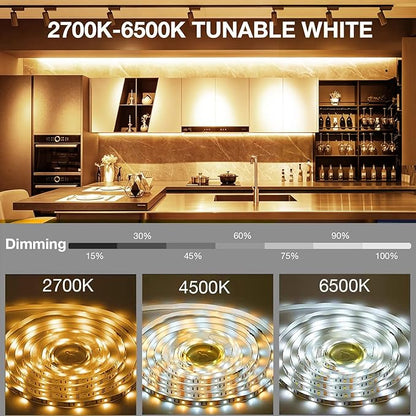 DAYBETTER Under Cabinet Lighting Kit,10 PCS Under Cabinet Lights,2700K-6500K Tunable White LED Strip Lights with APP,Power Adapter,Dimmable LED Lights for Kitchen Cabinets,Shelf,Desk,Counter,16.4ft