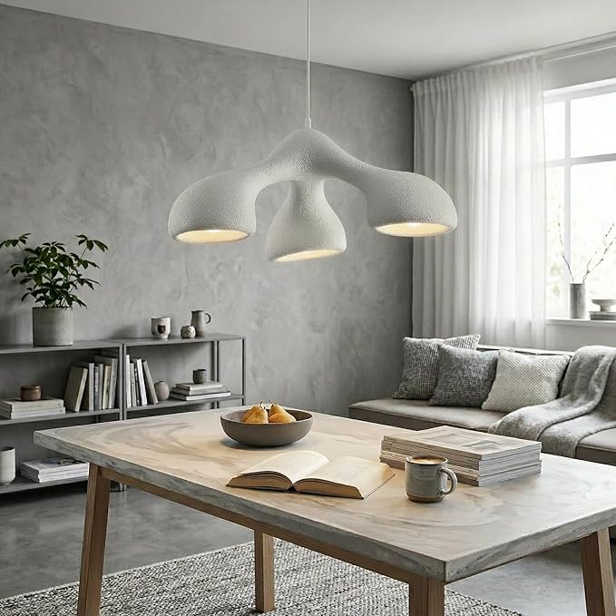 JAYMP 3-Lights Pendant Light Fixture for Dining Room Kitchen Island Restaurant Farmhouse E26 Base Modern Hanging Lamp 1 Pack (Matte White,E Shape, 72cm/28.3in)