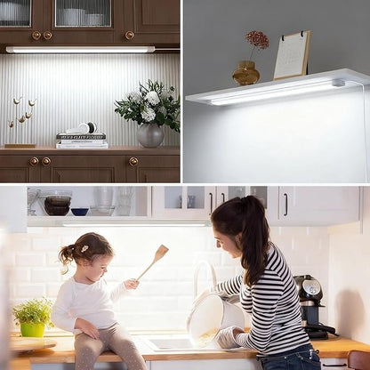 2Pcs 16 Inch Under Cabinet Lights with Hand Wave, Under Counter Lighting 5000K Cold White,Dimmable,Plug and Play,LED Lights for Kitchen Cabinet, Cupboard, Closet, Desk