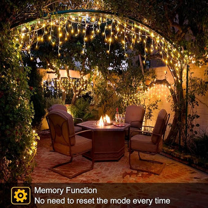 Warm White Christmas Lights Outdoor - 99ft 1216 LED 8 Modes Hanging Dripping Icicle String Lights with 228 Drops, Plug in Waterproof Timer Memory for House Home Holiday Yard Wedding Party Indoor