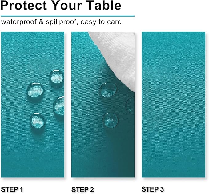 Hiasan 2 Pieces Turquoise Rectangle Tablecloth - Water Resistant and Spillproof Dining Room Washable Fabric Table Cloth for Dining Room, Polyester, 30 x 60 Inch