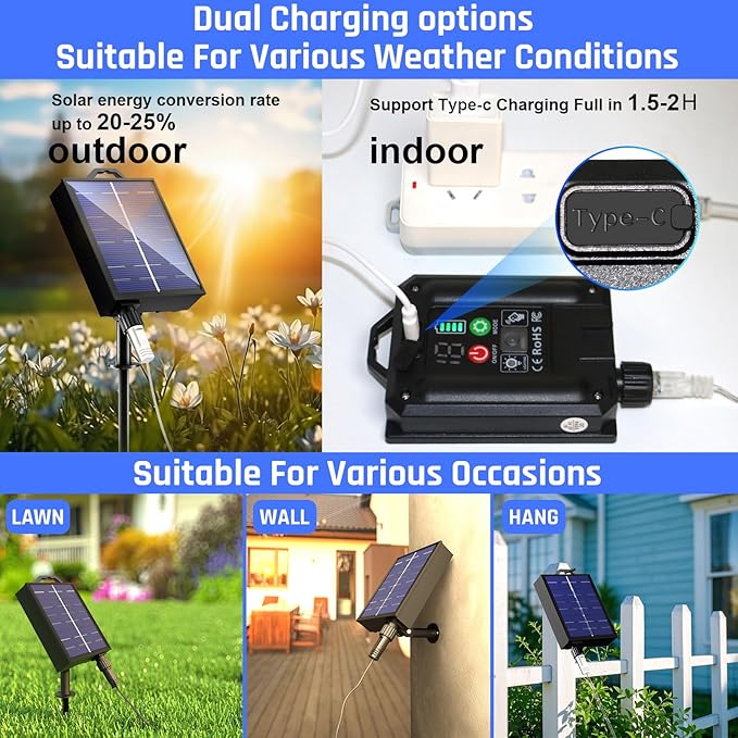 New Upgraded Christmas Solar String Lights Outdoor Waterproof 2 Pack Total 144ft 400 Led Solar Powered Christmas Decorations Fairy Lights 19 Mode USB Charge for Yard Garden Tree Xmas Decor, Multicolor