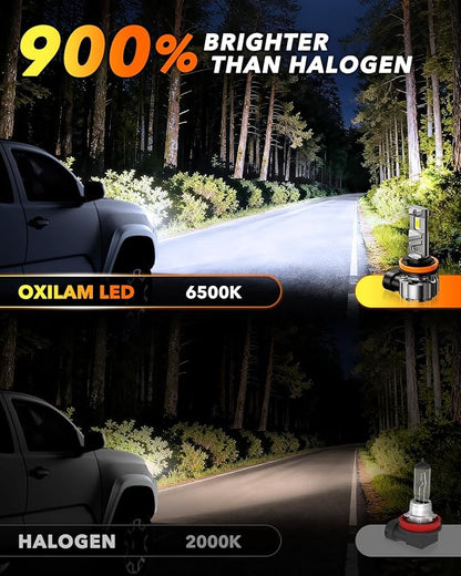 OXILAM Latest H11/H9 LED Bulbs,36,000LM 9X Ultra-Brightness, Real 1:1 Halogen Mini Size, 10-Year Longer Lifespan, Sealed Design for H11 H8 Fog Lights, Plug and Play, Pack of 2