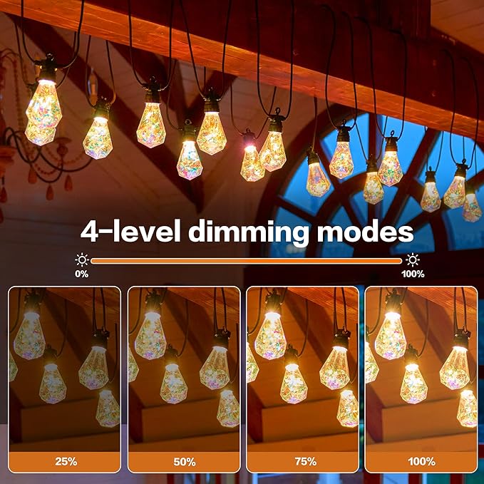 Outdoor String Lights, 66FT 27 LED Iridescent Holographic Bulbs, Waterproof Patio Lights with Remote Control, Shatterproof Connectable Lights for Backyard, Porch, Garden, and Party