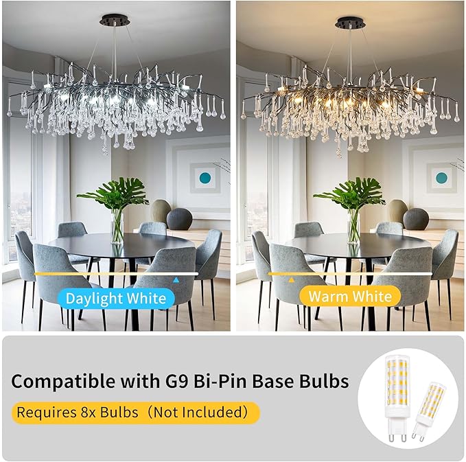 Modern Crystal Raindrop Chandelier, L40'' Black Linear Rectangle Art Deco Tree Branch Lighting Fixture for Kitchen Island Living Room Foyer Staircase 10 Lights