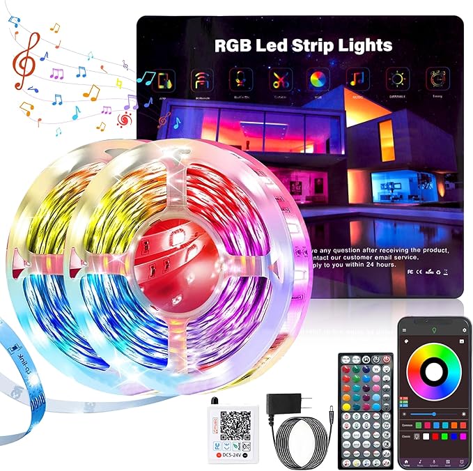 NBBUFF LED Lights for Bedroom 198FT, RGB LED Strip Lights Music Sync, DIY Color Changing LED Light Strip with Remote & App Controll, Led Lights for Room Decor Ambiant Lighting (2 Rolls of 99FT)